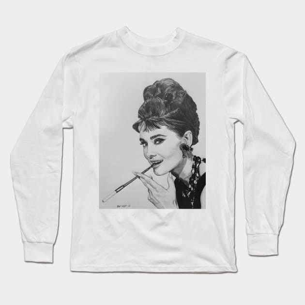 Audrey Hepburn Breakfast at Tiffany’s Long Sleeve T-Shirt by BryanWhipple